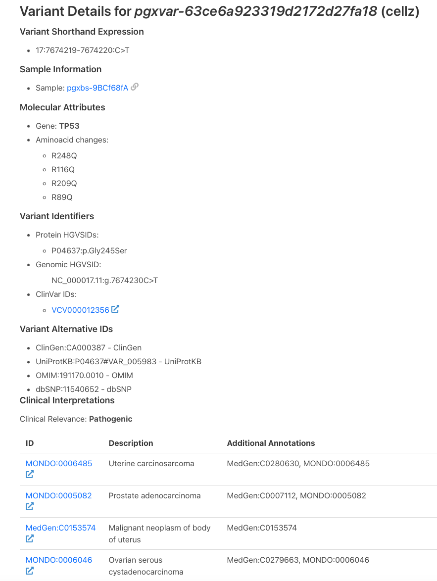 Variant details ClinVar